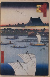 معبد تيبوزو وتوكيجي مونزيكي مائة مشاهدة شهيرة لإيدو ، 1856-1858 بواسطة Utagawa Hiroshige