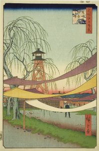 The Hatsune Riding Grounds at Bakuro-cho (Bakuro-cho Hatsune no Baba) ، من سلسلة "مائة منظر مشهور لإيدو (ميشو إيدو هياكي)" بواسطة Utagawa Hiroshige