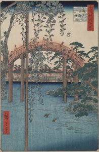 الوستارية في ضريح كاميدو تنجين من سلسلة مائة منظر مشهور لإيدو بواسطة Utagawa Hiroshige