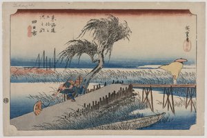 يوكايتشي: منظر لنهر مي ، من سلسلة المحطات الثلاثة والخمسون لتوكايدو بواسطة Utagawa Hiroshige