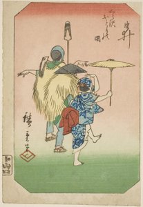 Yui ، قسم من ورقة من سلسلة "صور المحطات الثلاثة والخمسين لطريق توكايدو (توكايدو غوجوسان تسوجي زوي)" بواسطة Utagawa Hiroshige