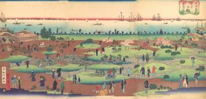 رسم توضيحي للحديقة الأمامية لفندق Tsukiji في العاصمة الشرقية توتو ... ، كاليفورنيا. 1868-1872.