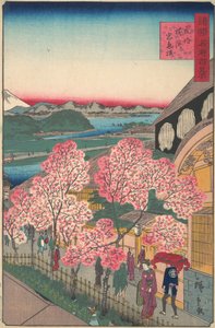 مدخل Gankiro Tea House في منطقة Miyozaki ، يوكوهاما ، بوشو ، الشهر الثالث ، 1859.