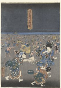 جمع القذائف على شاطئ أكاشي Akashi no ura shiogari no zu (العنوان على الكائن) بواسطة ياماغوتشيا توبي