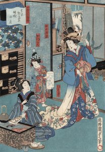 طبعة Ukiyo-e للجيشا مع Hibachi بواسطة Kunisada II ، حوالي عام 1860 (طباعة خشبية ملونة)