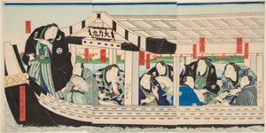 مصارع السومو Dairiki Maru على متن قارب مع الأصدقاء. طباعة بواسطة Utagawa Kuniteru (1808-1876)
