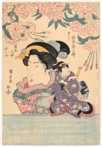 Pentaptych: خمس فتيات مع دمى مسرحية بواسطة Utagawa Kuniyasu