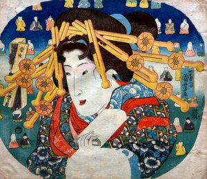 سلسلة المحظيات: المشقات الثلاث الحديثة للنساء (Tōsei sanpukutsui) ، حوالي 1833 بواسطة Utagawa Kuniyoshi