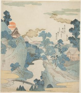 منظر بعيد لجبل فوجي عند الفجر من هاكوني بواسطة Utagawa Kuniyoshi