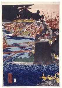 العنوان المعطى: الغزو المغولي لليابان (طباعة خشبية ملونة) بواسطة Utagawa Kuniyoshi
