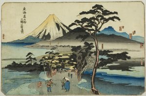 Hara و Yoshiwara و Kanbara ، من سلسلة "الأماكن الشهيرة في المحطات الثلاثة والخمسين في توكايدو ، ثلاث محطات (توكايدو غوجوسان إكي سانشوكو ميشو)" بواسطة Utagawa Kuniyoshi