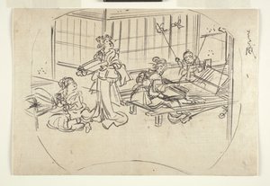 هاتاوري (نسج على نول) حوالي عام 1840 (حبر على ورق) بواسطة Utagawa Kuniyoshi