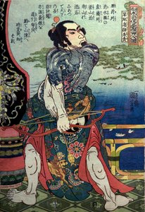 سلسلة Kanchi Kotsuritsu: أحد أبطال الهامش المائي الشعبي الـ 108 (Tsūzoku Suikoden gōketsu hyakuhachinin no hitori) ، حوالي 1828-29 بواسطة Utagawa Kuniyoshi