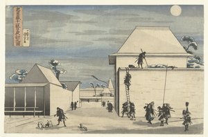 هجوم ليلي في الفصل الحادي عشر من مسرحية تشوشينغورا Chushingura juichidanme youchi no zu (العنوان على الكائن) بواسطة Utagawa Kuniyoshi