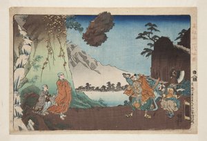 Nichiren والصخرة المرتفعة في جبل كومورو في اليوم الثامن والعشرين من الشهر الخامس من عام 1274 (Bun