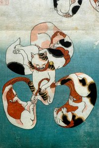 قطط سلسلة الأخطبوط تشكل أحرفًا مكتوبة (Neko no ateji) ، حوالي عام 1842 بواسطة Utagawa Kuniyoshi