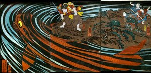 Oniwaka-maru على وشك مهاجمة الكارب الوحشي بواسطة Utagawa Kuniyoshi