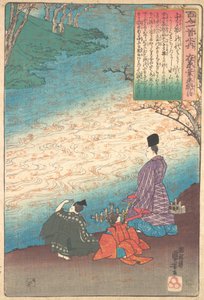شاعر مع صفحتين على ضفاف تاتسوتا ، كاليفورنيا. 1845. بواسطة Utagawa Kuniyoshi