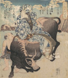 روشونجي الصينية ، لو تشوني في دور امرأة تركب الأنابيب على جاموس. بواسطة Utagawa Kuniyoshi