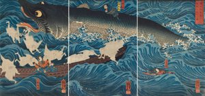 Sanuki no in kenzoku o shite Tametomo wo sukuu zu، 1851. بواسطة Utagawa Kuniyoshi