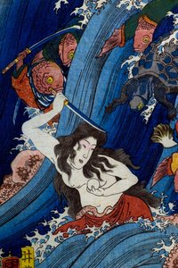 Tamatori-hime سرقة الجوهرة المقدسة من قصر التنين (Ryūgū Tamatori-hime no zu) بواسطة Utagawa Kuniyoshi
