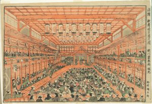 صورة منظورية لمسرح كابوكي (Uki-e Kabuki shibai no zu) بواسطة أوتاغاوا تويوهارو