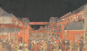 Sakaicho Fukiyacho Kaomise Yoshibai no Zu ، حوالي 1780. بواسطة أوتاغاوا تويوهارو