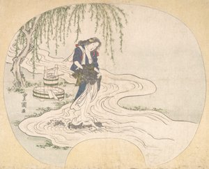 امرأة تقف على صخرة في مجرى مائي تغسل الملابس ، كاليفورنيا. 1828.