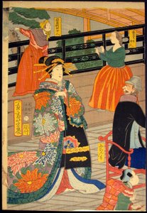 صورة مأدبة لأشخاص من خمس دول في Gankiro Teahouse (Gokakoku gankiro ni oite sakamori no zu) بواسطة أوتاجاوا يوشيكو
