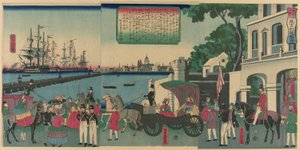 ميناء لندن ، إنجلترا (Igirisu Rondon no kaiko) ، من سلسلة "مجموعة من الأماكن ذات المناظر الخلابة في الأراضي الأجنبية (Bankoku meisho zukushi no uchi)" بواسطة أوتاغاوا يوشيتورا