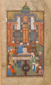 مشهد القصر في تحفة الأحرار بخارى ، أوزبكستان ، الفترة الأوزبكية ، c.1540 (ألوان مائية مبهمة ، حبر وذهب على ورق)