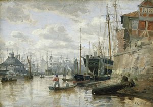 المقصورة الخشبية في ميناء هامبورغ ، 1848 (زيت على ورق)