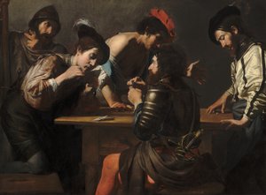 الجنود أوراق اللعب والنرد والغشاشون ، ج. 16181620. بواسطة فالنتين دي بولوني