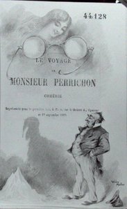 نشرت الصفحة الأولى من 'Le Voyage de Monsieur Perrichon' بقلم يوجين لابيش (1815-88) ج. 1860-1865 (ألوان مائية على ورق) (صورة بالأبيض والأسود) بواسطة فاليري مولر