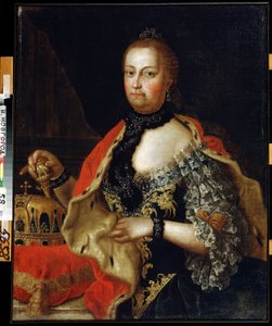صورة الإمبراطورة ماريا تيريزا من النمسا (1717-1780) (صورة الإمبراطورة ماريا تيريزيا من النمسا). لوحة لفاسيلي كوزميش بيريزين (1743 بعد 1795). زيت على قماش ، ٨٨ × ٦٩ سم بواسطة فاسيلي كوزميش بيريزين