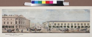 La bibliotheque publique Imperiale (بانوراما دي لا منظور نيفسكي) - المكتبة العامة الإمبراطورية (من بانوراما شارع نيفسكي بروسبكت) بقلم سادوفنيكوف ، فاسيلي سيميونوفيتش (1800-1879). طباعة حجرية ، ألوان مائية بواسطة فاسيلي سيمينوفيتش سادوفنيكوف