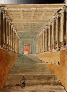 Grand Staircase (أو Ambassador Staircase أو Jordan Staircase) لقصر الشتاء في سانت بطرسبرغ. أعمال لفاسيلي سيميونوفيتش سادوفنيكوف (1800-1879) ، لوحة مائية على ورق ، حوالي 1840. الفن الروسي في القرن التاسع عشر. State A. متحف بوشكين للفنون الجميلة ، موس بواسطة فاسيلي سيمينوفيتش سادوفنيكوف