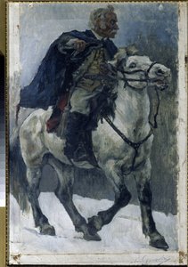 الكسندر سوفوروف (1729-1800) على ظهور الخيل. (الكسندر سوفوروف على ظهور الخيل). يوصف البطل الروسي وهو يعبر جبال الألب ، على رأس القوات الروسية ، خلال الحملة الإيطالية (1799-1800). لوحة لفاسيلي إيفانوفيتش سوريكوف (فاسيلي سوريك