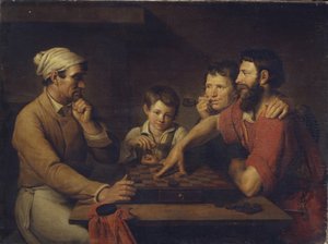 طباخ يلعب المسودات مع القائم بأعمال ، 1824 بواسطة فاسيلي إيفانوفيتش غريزنوف