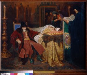 قال إيفان الرابع الرهيب (1530-1584) وابنه إيفان (1554-1581) ، الجمعة ، 16 نوفمبر ، 1581. (إيفان الرهيب وابنه إيفان يوم الجمعة 16 نوفمبر بواسطة فياتشيسلاف غريغوريفيتش الأسود