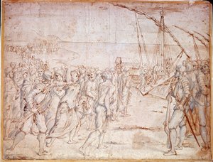 Deportation of the Morisques from Spain (Muslims of Spain forcibly converted to Catholicism) following the signing by Philip III of Spain of a treaty on 22/09/1609. Drawing by Vincencio Carducho (1576-1638)