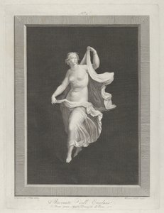 قطيفة عارية جزئيًا تتقدم للأمام وتمسك بأطراف ستائرها في كل ... ، كاليفورنيا. 1795-1820 بواسطة دومينيكو ديل فريت