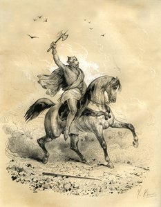 انتصر شارل مارتل (688-741) على القوات العربية في بواتييه عام 732. نقش رسمه فيكتور آدم (1801-1866) في كتاب "فرنسا في العصور الوسطى" الذي نشره الأخوان أردان في منتصف القرن التاسع عشر.