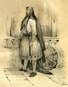 كلوديون المشعر، قائد الساليان الفرنجي من حوالي عام 428 حتى وفاته عام 447، وهو على الأرجح سلف الميروفنجيون. نقش رسمه فيكتور آدم (1801-1866) في كتاب "فرنسا في العصور الوسطى" الذي نشره الأخوان أردان في منتصف القرن الأول