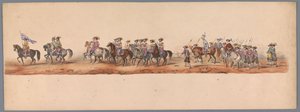 موكب تاريخي في الذكرى المئوية الثانية لجامعة أوترخت ، 1836 (اللوحة 5) مسيرة الجيش الهولندي إلى أوستند ، 3 يوليو 1600 ، في اليوم التالي للانتصار في Nieuwpoort ؛ وفقًا للأداء المليء بالملابس الذي قدمه H H Student بواسطة شركة Caramelli and Co.