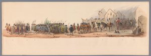 موكب تاريخي في الذكرى المئوية الثانية لجامعة أوترخت ، 1836 (اللوحة 10) مسيرة الجيش الهولندي إلى أوستند ، 3 يوليو 1600 ، في اليوم التالي للانتصار في Nieuwpoort ؛ وفقًا للأداء المليء بالملابس الذي قدمه H H Studen بواسطة شركة Caramelli and Co.