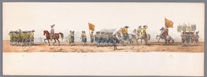 موكب تاريخي في الذكرى المئوية الثانية لجامعة أوترخت ، 1836 (اللوحة 7) مسيرة الجيش الهولندي إلى أوستند ، 3 يوليو 1600 ، في اليوم التالي للانتصار في Nieuwpoort ؛ وفقًا للأداء المليء بالملابس الذي قدمه H H Student بواسطة شركة Caramelli and Co.