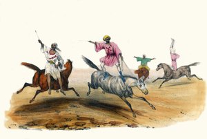 La voltige، par des Bedouins. في "" الألبوم غروتسك ، اختيارات الأنواع الرائعة "، رسوم توضيحية بقلم فيكتور آدم ، باريس ، حوالي عام 1850. بواسطة فيكتور آدم
