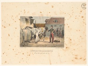 Rekruut verzorgt een paard مجند الصبر والنخاع في العظام (العنوان على الشيء) مشاهد عسكرية (عنوان المسلسل) مشاهد عسكرية (عنوان المسلسل) بواسطة veuve Delpech (Naudet)