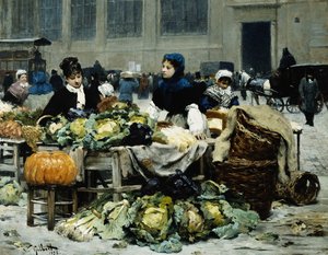 موقف خضروات ، في Les Halles Centrales ، باريس ، 1878 بواسطة فيكتور جابرييل جيلبرت
